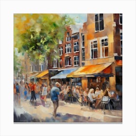 Amsterdam Cafes.Amsterdam city.summer. Cafes. Passersby, sidewalks. Oil colors. 15 Canvas Print