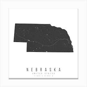 Nebraska Mono Black And White Modern Minimal Street Map Square Canvas Print