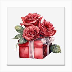 Red Roses In A Gift Box 9 Canvas Print