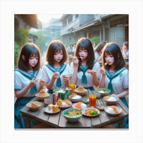 Asian Girls Eating Canvas Print