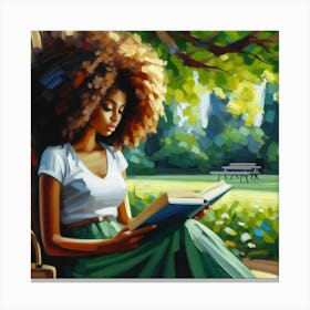 Afro Girl Reading A Book, Acrylic Painting Style Canvas Print