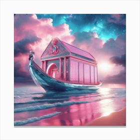 Pink House On The Beach Canvas Print
