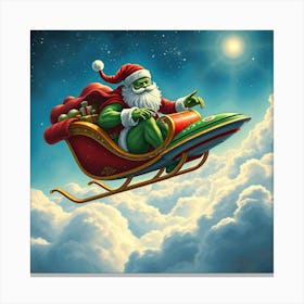 Alien Santa in Ufo Sleigh Canvas Print