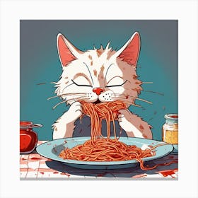Cat Eating Spaghetti 5 Canvas Print