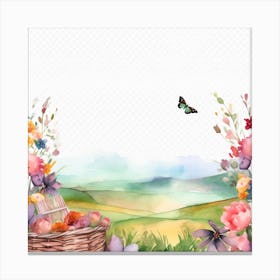 Watercolor Basket With Flowers Canvas Print