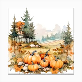 Farmhouse And Pumpkin Patch 5 Canvas Print