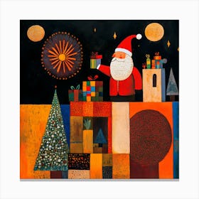 Modern Santa Claus Abstract Art Festive Christmas Gifts And Fireworks Wall Decor Canvas Print