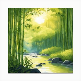 A Stream In A Bamboo Forest At Sun Rise Square Composition 234 Canvas Print