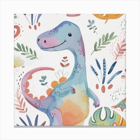 Plateosaurus Dinosaur Muted Pastels Pattern 3 Canvas Print