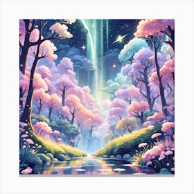 A Fantasy Forest With Twinkling Stars In Pastel Tone Square Composition 344 Canvas Print