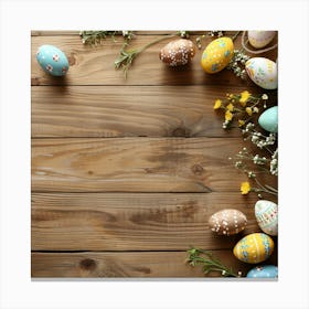 Easter Wooden Table From Above Banner Texture Wi 1 Canvas Print