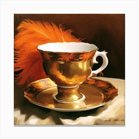 Tea Cup With Feathers Canvas Print