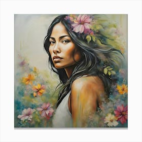 Asian Woman With Flowers 2 Canvas Print