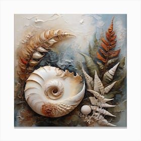 Ancient sea shell and fern 1 Canvas Print