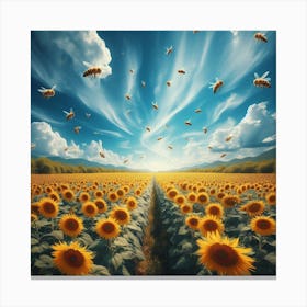 Sunflowers And Bees Canvas Print