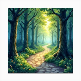 Enchanting Watercolor Forest Path With Magical Lights 1 Canvas Print