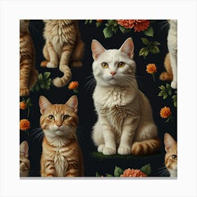 Cats And Flowers Canvas Print