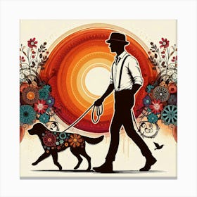 Boho art Silhouette of man with dog 3 Canvas Print