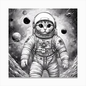 A Cat In Cosmonaut Suit Wandering In Space 3 Canvas Print