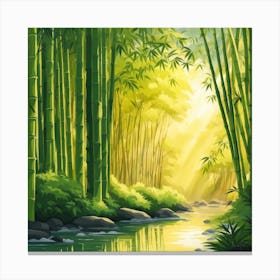 A Stream In A Bamboo Forest At Sun Rise Square Composition 326 Canvas Print