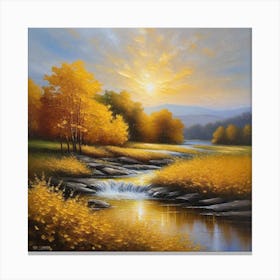 Sunset Over A Stream Canvas Print