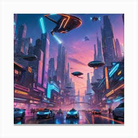 Futuristic City Paintings Art Print 1 Canvas Print