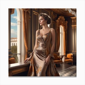 Beautiful Woman In Evening Gown Canvas Print