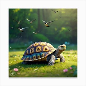Tortoise Dreaming Of Flying High In The Sky Like The Birds Canvas Print