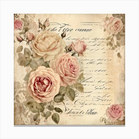 Bouquet Of Vintage Roses Illustration For Romantic Invitation Cards And Love Letters Detailed Sepi Canvas Print