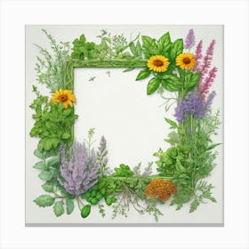 Frame With Flowers And Herbs 2 Canvas Print