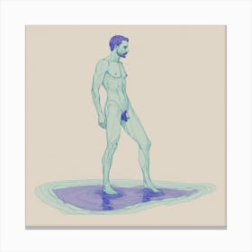 Naked Man Standing In Water Canvas Print