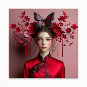 Chinese Girl With Butterfly Canvas Print