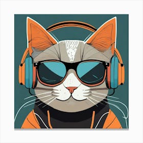 Cat With Headphones Canvas Print