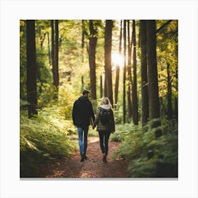 Couple Walking In The Forest Canvas Print