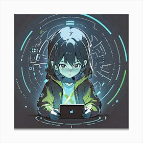Anime Girl Using A Laptop Canvas Print
