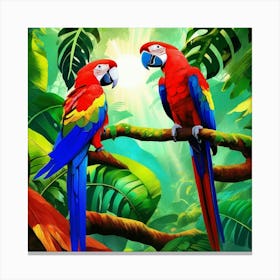 Tropical Parrots In A Rainforest Canopy Canvas Print