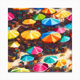 Pina Colada Beach Bar Under Colorful Umbrellas Canvas Print