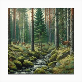 Deer In The Forest, Acrylic Painting Style 7 Canvas Print