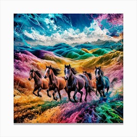 Horses Galloping Through Breathtaking landscape Fusion Of Abstract Color Splash Art Print Canvas Print