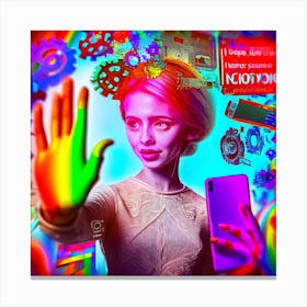 Psychedelic Girl Future Of Mobile Applications Development In Colorful Dreaming Life Canvas Print