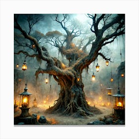 Ancient Tree With Lanterns 4 Canvas Print