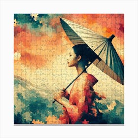 Abstract Puzzle Art Japanese girl with umbrella Canvas Print