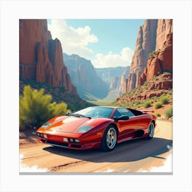 Lamborghini Reventón With A Watercolor Dramatic Canyon View 1 Canvas Print