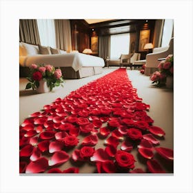 Red Rose Petals On A Bed Canvas Print