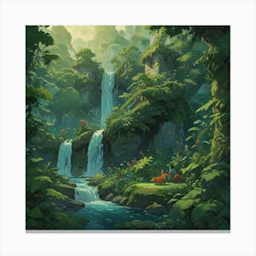 Waterfall In The Jungle 24 Canvas Print