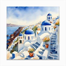 Santorini Greece Watercolor 10 Canvas Print