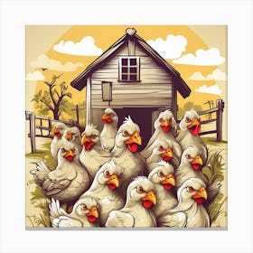 Chickens In Front Of House Canvas Print