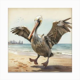 Pelican On The Beach Canvas Print