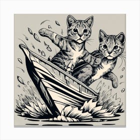 cute Cats On A Boat, swimming cats, travel cats Canvas Print