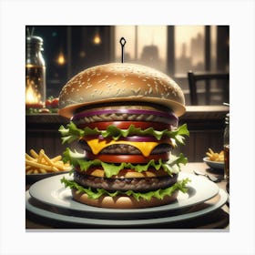 Hamburger On A Plate 112 Canvas Print